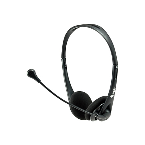 Schwarzes On-Ear-Headset von equip mit Mikrofonbügel auf weißem Hintergrund.