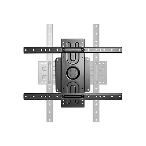 Schwarze TV-Wandhalterung, mit horizontalen und vertikalen Montagepunkten, vor weißem Hintergrund.