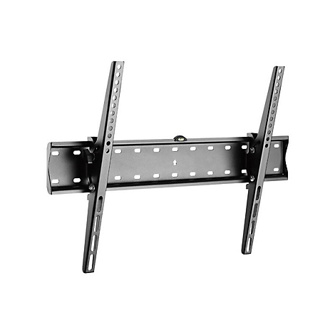 Schwarze TV-Wandhalterung, bestehend aus Halterungen und Halterungsschienen.