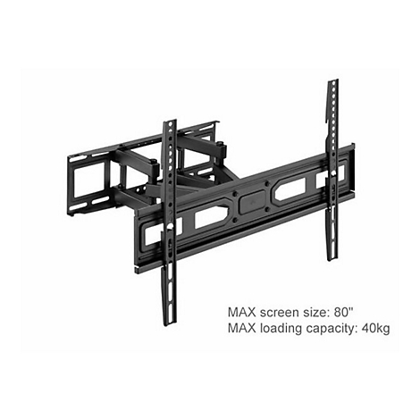 Schwarze TV-Wandhalterung, Beschriftung: MAX Bildschirmgröße 80", MAX Tragfähigkeit 40kg.