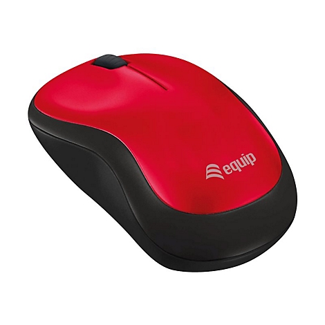 Rote und schwarze optische Computermaus mit dem Logo der Marke equip auf weißem Hintergrund.