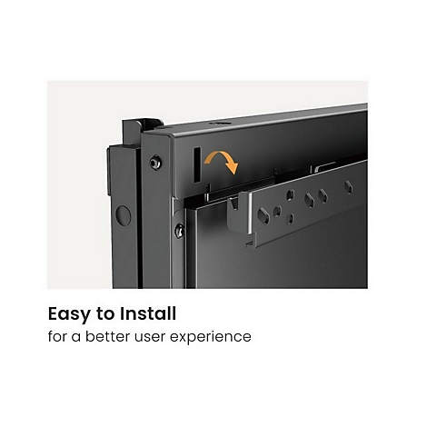 Detailaufnahme einer schwarzen Metallecke. Ein Pfeil deutet auf die einfache Montage hin. Text: "Easy to Install for a better user experience"