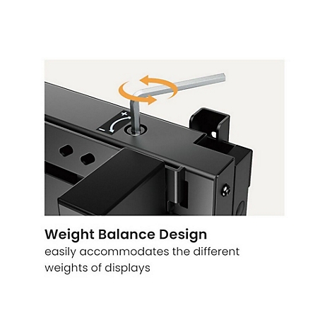 Detailaufnahme einer Halterung. Ein Inbusschlüssel wird in eine Schraube gesteckt. Der Text lautet: Gewichtsausgleich Design.