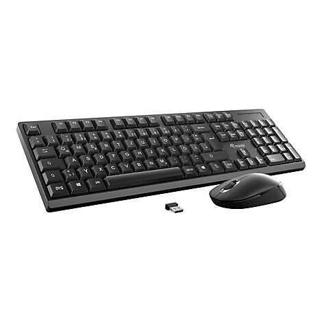 Schwarzes kabelloses Tastatur- und Maus-Set von equip vor weißem Hintergrund.