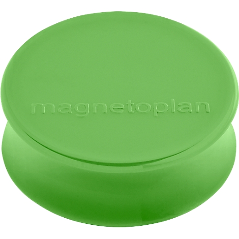 Groene, ronde magnetoplan-doos. Op de bovenkant staat de tekst 'magnetoplan'.