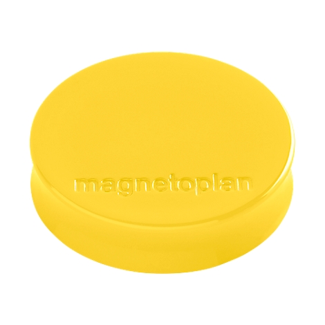 Gele ronde magneet. De gravure "magnetoplan" is zichtbaar.