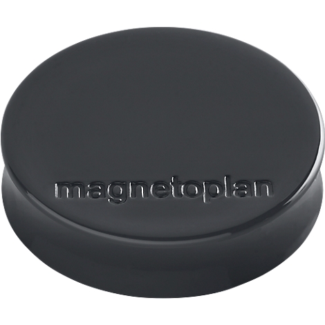 Grijze, ronde magneet met de tekst magnetoplan.