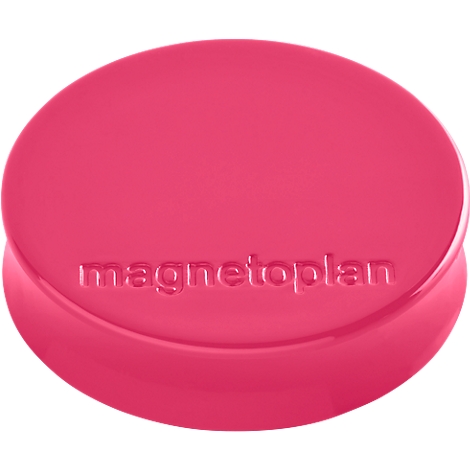 Ronde, roze magneet met het woord "magnetoplan".