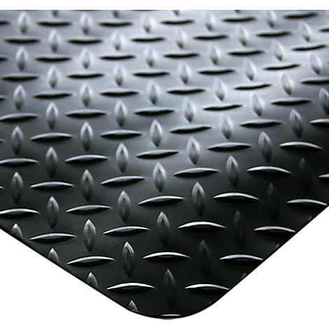 Black anti-slip mat with a diamond plate pattern. The diagonal arrangement of the raised diamonds creates a tactile design.