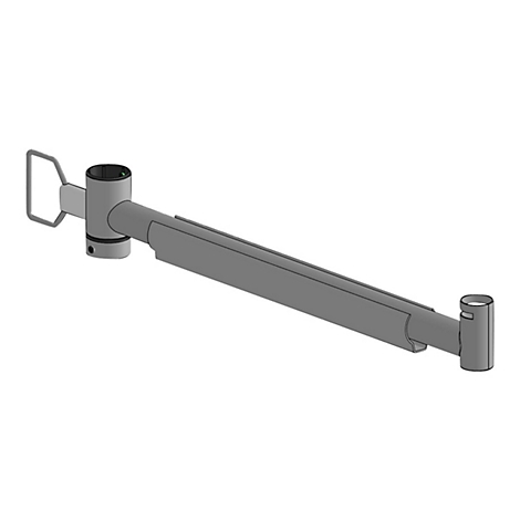 Graue Metallkonstruktion. An einem Ende befindet sich ein Griff, am anderen eine zylindrische Halterung. Mittig ein rechteckiger Balken.