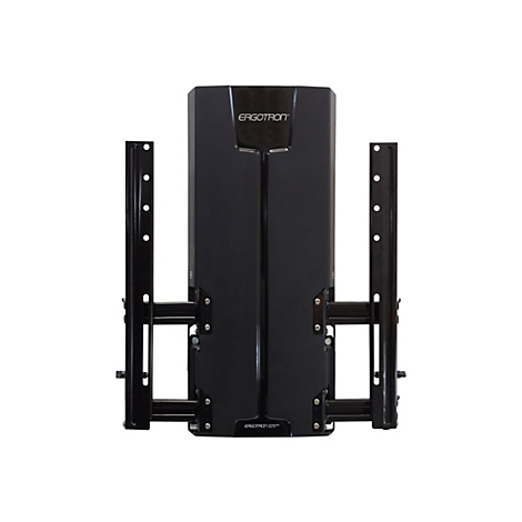 Support mural TV noir, marque Ergotron, sur fond blanc. Le support comporte deux parties latérales avec des trous et un bloc central.