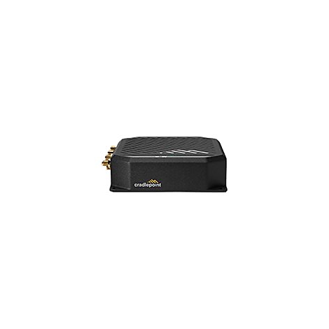 Schwarzer, flacher Cradlepoint Netzwerk-Router mit Anschlüssen auf der linken Seite.
