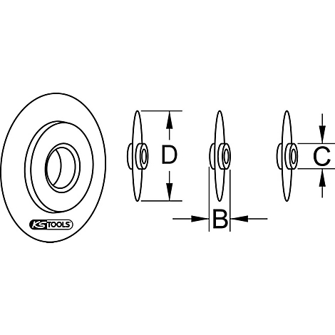 Kreisrundes Metallteil mit Messangaben, KS TOOLS Logo.