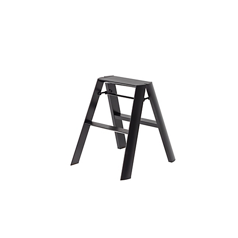 Marchepied noir avec cadre en métal, sur fond blanc.