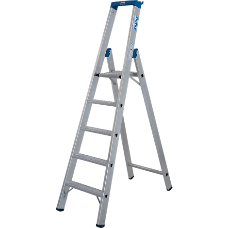 Escalier argenté, avec des accents bleus. Le côté indique "KRAUSE".