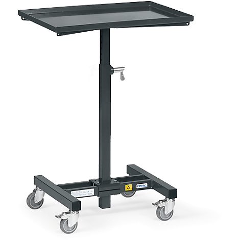 Dark grey, height-adjustable serving cart with shelf and castors.