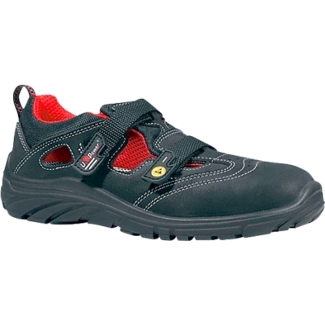 Black safety shoe with red lining and velcro straps. The shoe features the inscription "U Power".