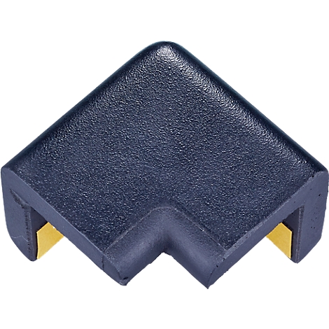 Protector de esquina azul oscuro que protege las esquinas. Se pueden ver superficies de contacto doradas.