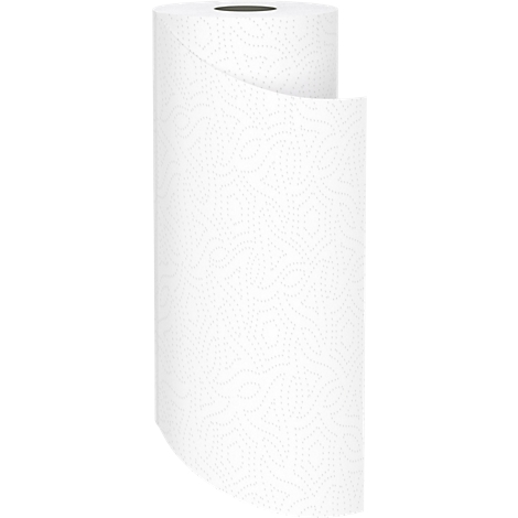 Gros plan sur un essuie-tout blanc, partiellement déroulé. La texture du papier est bien visible.