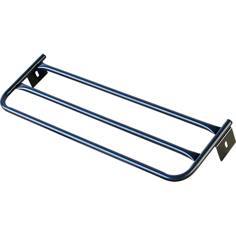 Marco de metal azul con tres barras horizontales y dos soportes de montaje.