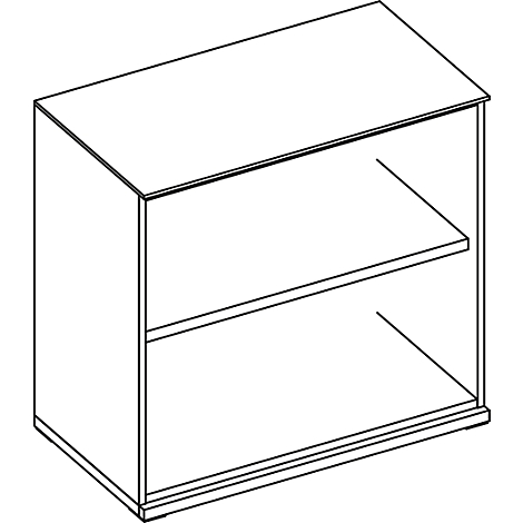Representación gráfica de una estantería de dos niveles con formas rectangulares y líneas rectas.