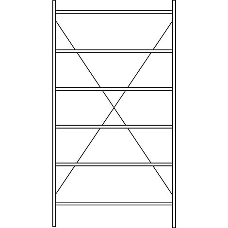Ilustración en blanco y negro de un marco de estante con puntales horizontales y refuerzos diagonales.