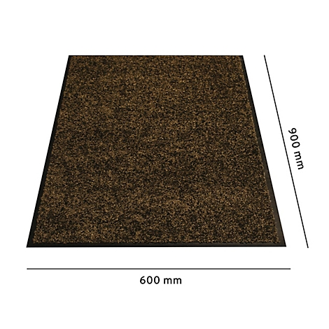 Felpudo marrón con borde negro, dimensiones: 600 x 900 mm.