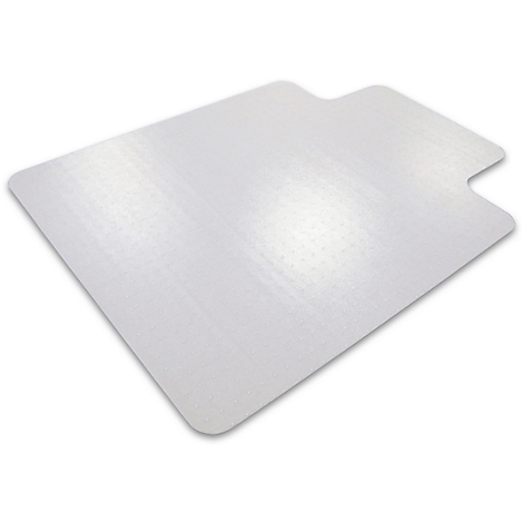 Alfombra de silla de oficina transparente con esquinas redondeadas y un recorte.