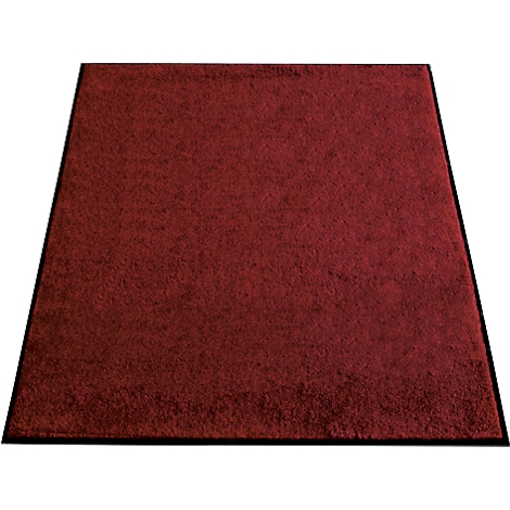 Una alfombra roja rectangular con un borde negro.