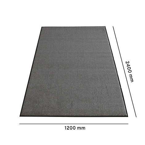 Alfombra rectangular gris sobre fondo blanco. Dimensiones: 1200 mm x 2400 mm.
