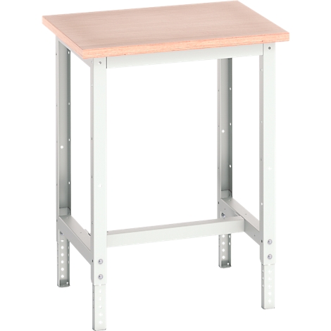 Établi avec plateau en bois clair et structure en métal gris clair.