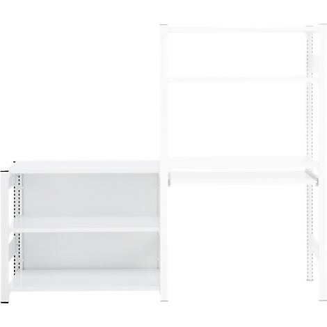 Étagère blanche avec plateau et deux étagères.