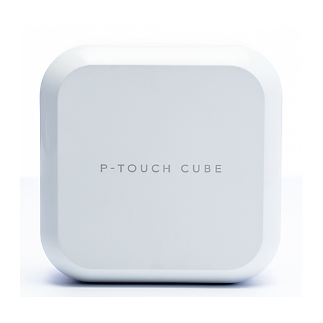 Cube blanc arrondi avec l'inscription "P-TOUCH CUBE".