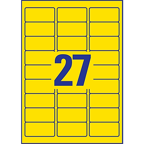 Étiquette jaune avec un cadre bleu, affichant en gros le chiffre 27.
