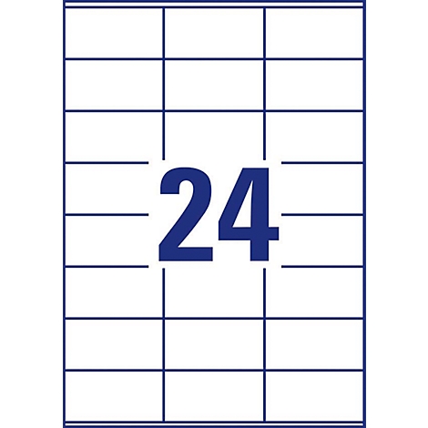 Feuille d'étiquettes avec 24 champs, cadres bleus et le numéro "24".