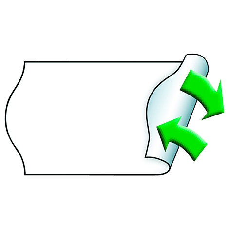 Feuille de papier enroulée, flèches vertes indiquant la direction.