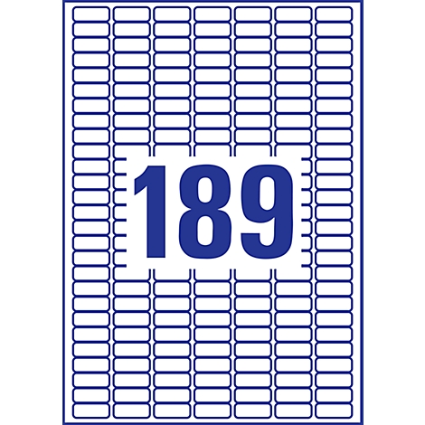 Étiquette bleu et blanc avec le chiffre 189. Entourée de nombreuses autres étiquettes vierges.
