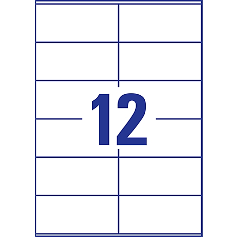 Une étiquette blanche avec des lignes bleues divisée en douze rectangles, avec le chiffre bleu 12 au centre.