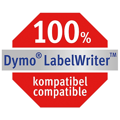 Logo avec fond rouge, 100%, Dymo LabelWriter, compatible.