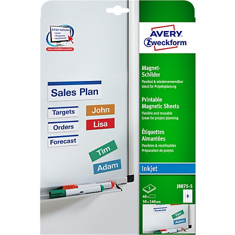 Tableau blanc avec des Post-it colorés et du texte comme 'Sales Plan'. À côté, un stylo avec une pointe verte et rouge.