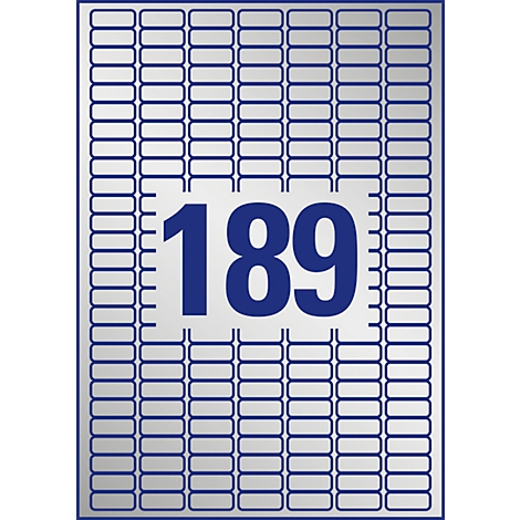 Feuille d'autocollants avec le numéro 189 en bleu. Étiquettes rectangulaires avec de fines lignes bleues.