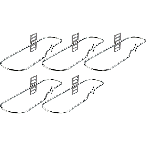 Cinq supports métalliques avec des supports rectangulaires sur fond blanc, vus de dessus.