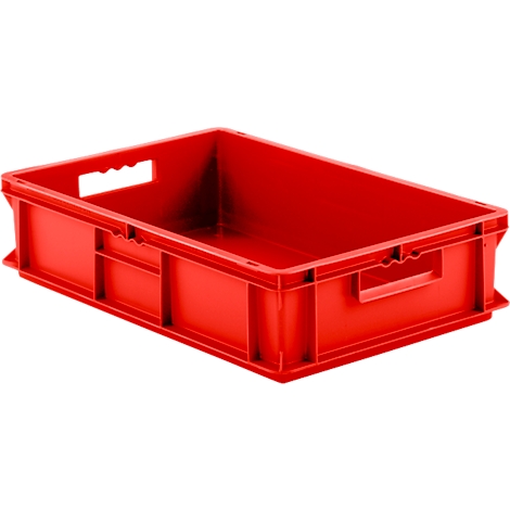 Red plastic box with handles.