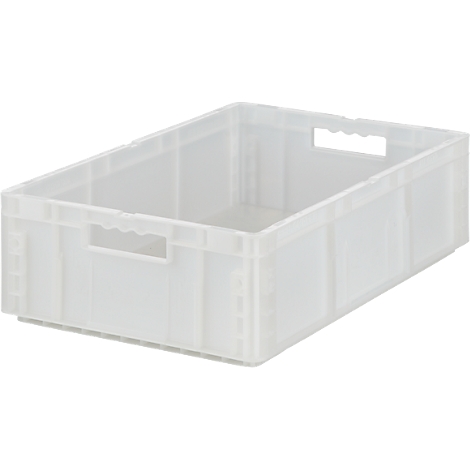 Transparante plastic box met handgreepopeningen.