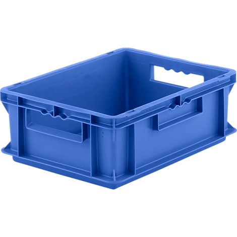 Blue plastic box with handles, shown at a slight angle from the front.