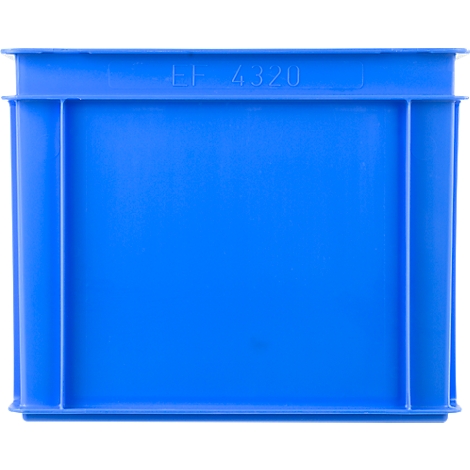 Blue plastic crate, text 'EF 4320'.