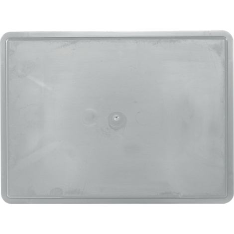Rectangular grey plastic tray. Fine scratches on the surface, a raised edge.
