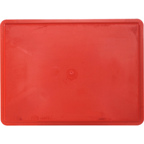 Red plastic tray with rounded corners and a raised edge.