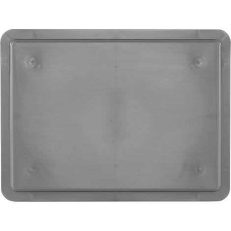 Plateau en plastique rectangulaire gris avec coins arrondis. Vis aux coins.