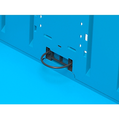Close-up of a blue box with a black handle.